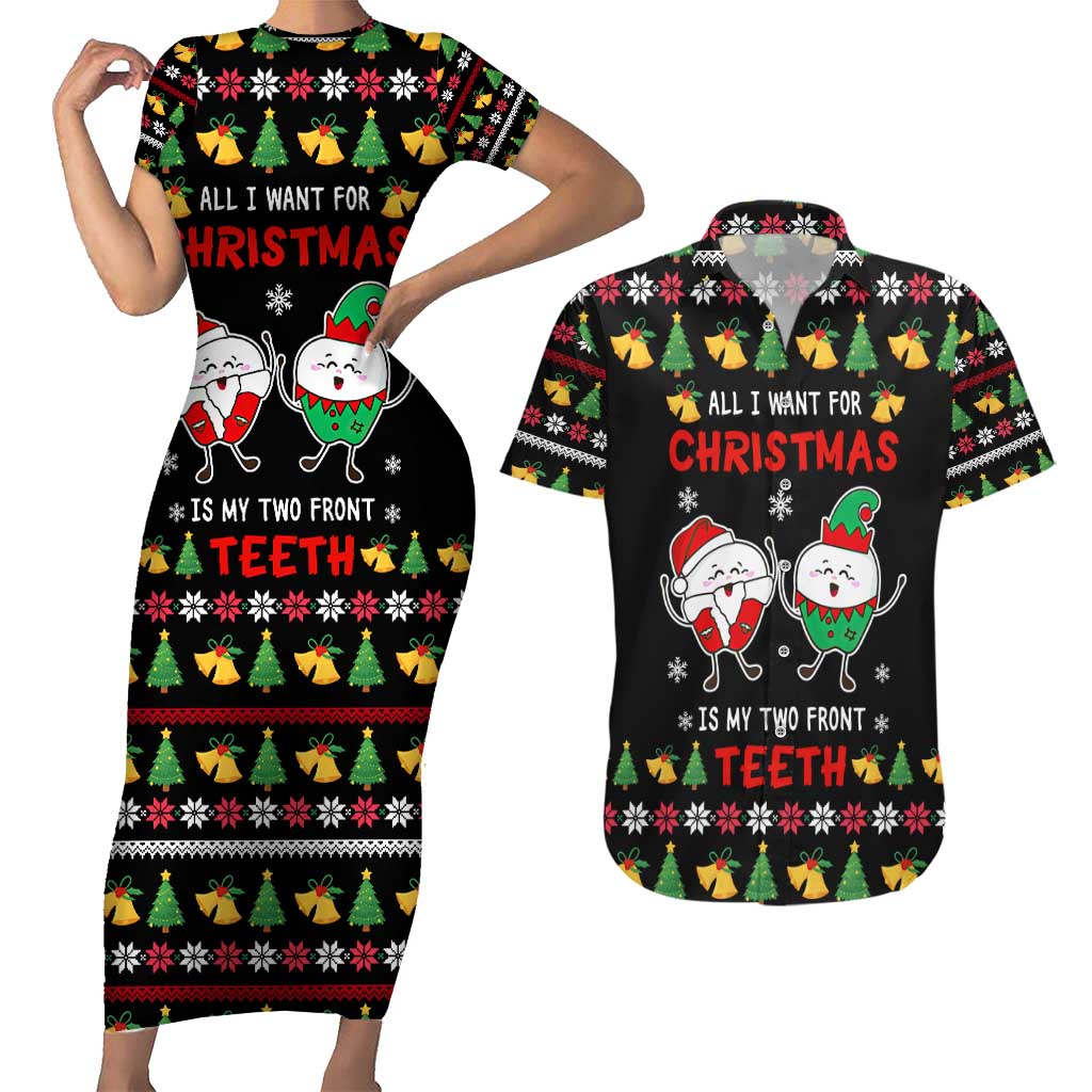 My Two Front Teeth Christmas Design Couples Matching Short Sleeve Bodycon Dress and Hawaiian Shirt Xmas Holiday Patterns - Wonder Print Shop