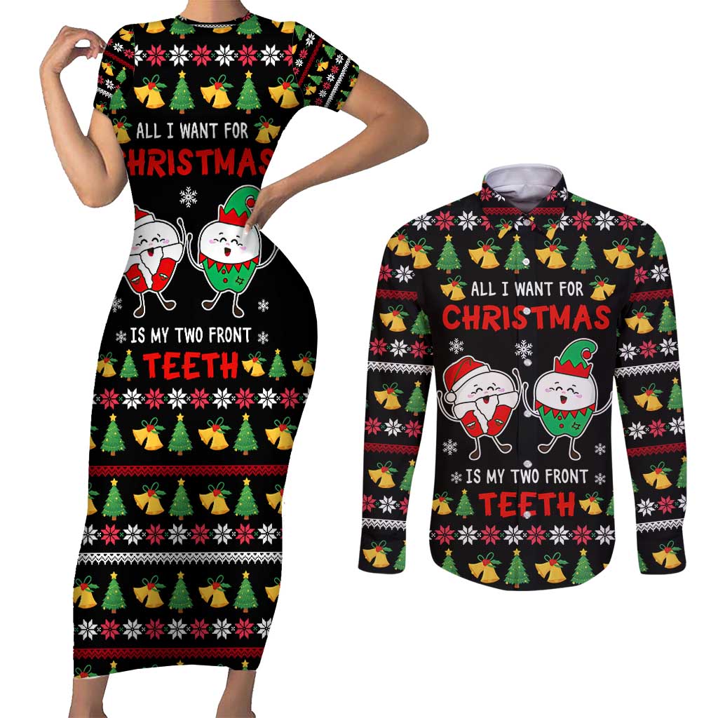 My Two Front Teeth Christmas Design Couples Matching Short Sleeve Bodycon Dress and Long Sleeve Button Shirt Xmas Holiday Patterns - Wonder Print Shop