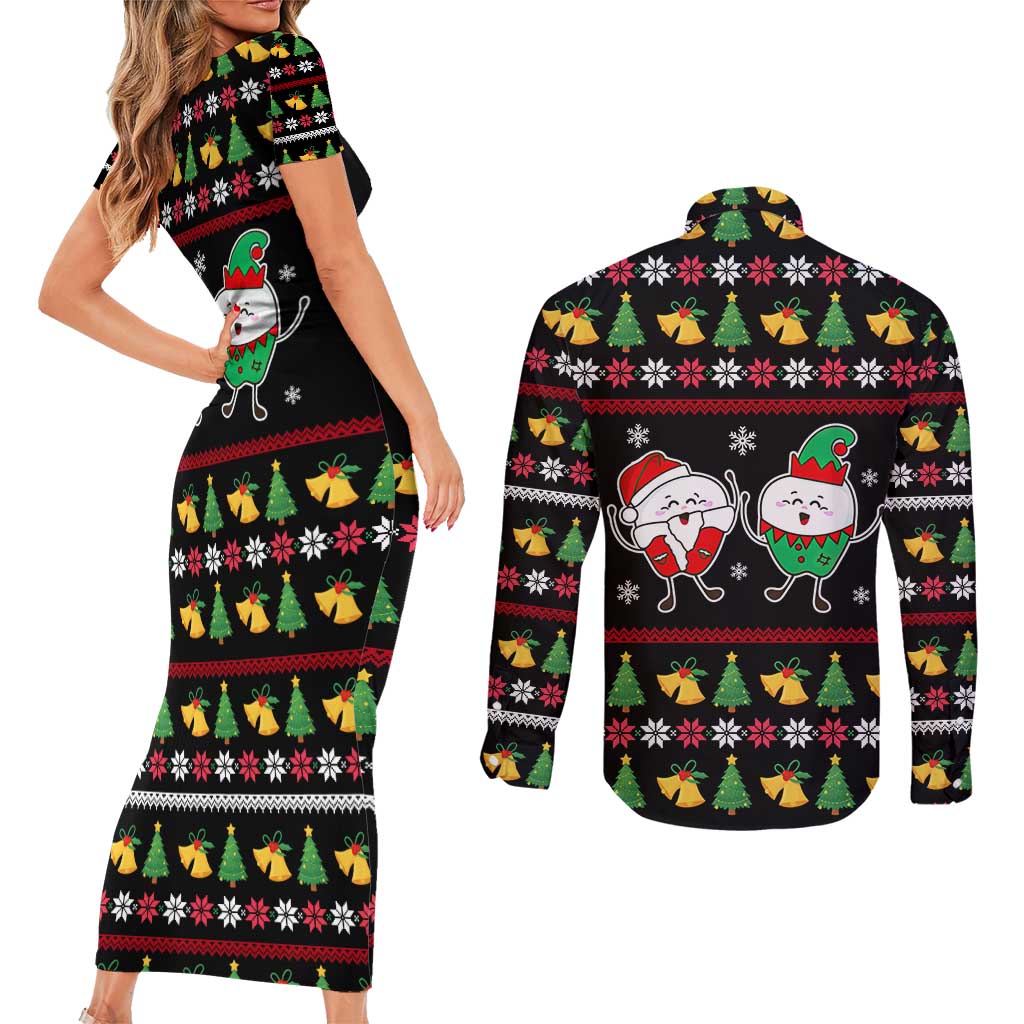 My Two Front Teeth Christmas Design Couples Matching Short Sleeve Bodycon Dress and Long Sleeve Button Shirt Xmas Holiday Patterns - Wonder Print Shop