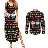 My Two Front Teeth Christmas Design Couples Matching Summer Maxi Dress and Long Sleeve Button Shirt Xmas Holiday Patterns - Wonder Print Shop