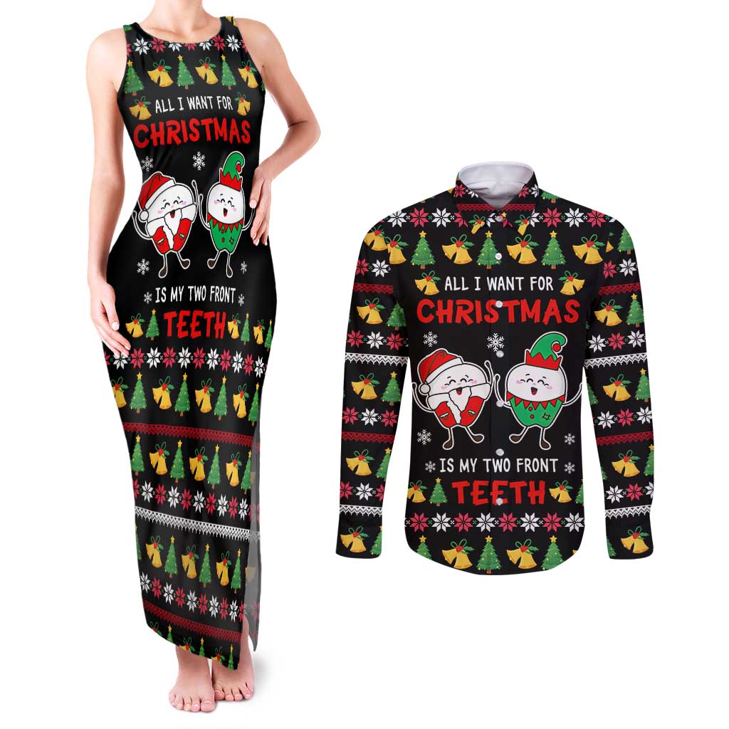 My Two Front Teeth Christmas Design Couples Matching Tank Maxi Dress and Long Sleeve Button Shirt Xmas Holiday Patterns - Wonder Print Shop