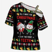 My Two Front Teeth Christmas Design Cross Shoulder Shirt Xmas Holiday Patterns - Wonder Print Shop