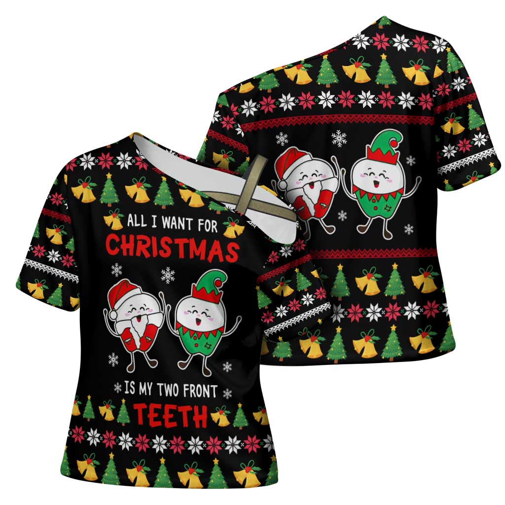 My Two Front Teeth Christmas Design Cross Shoulder Shirt Xmas Holiday Patterns - Wonder Print Shop
