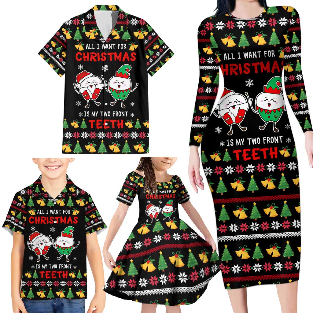 My Two Front Teeth Christmas Design Family Matching Long Sleeve Bodycon Dress and Hawaiian Shirt Xmas Holiday Patterns - Wonder Print Shop