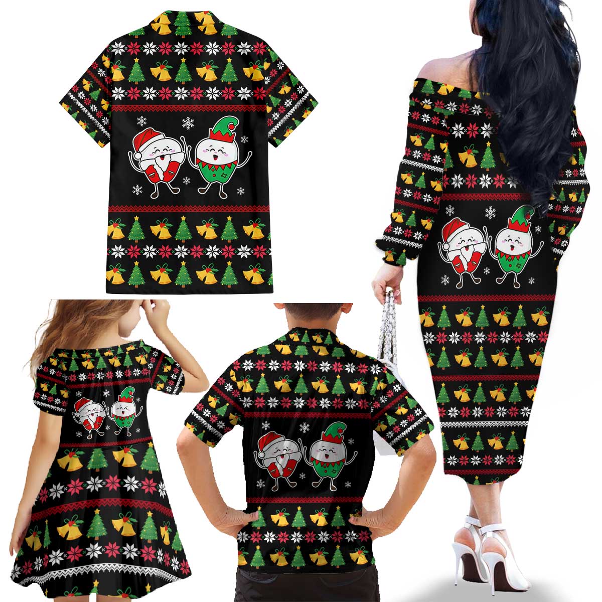 My Two Front Teeth Christmas Design Family Matching Off The Shoulder Long Sleeve Dress and Hawaiian Shirt Xmas Holiday Patterns - Wonder Print Shop