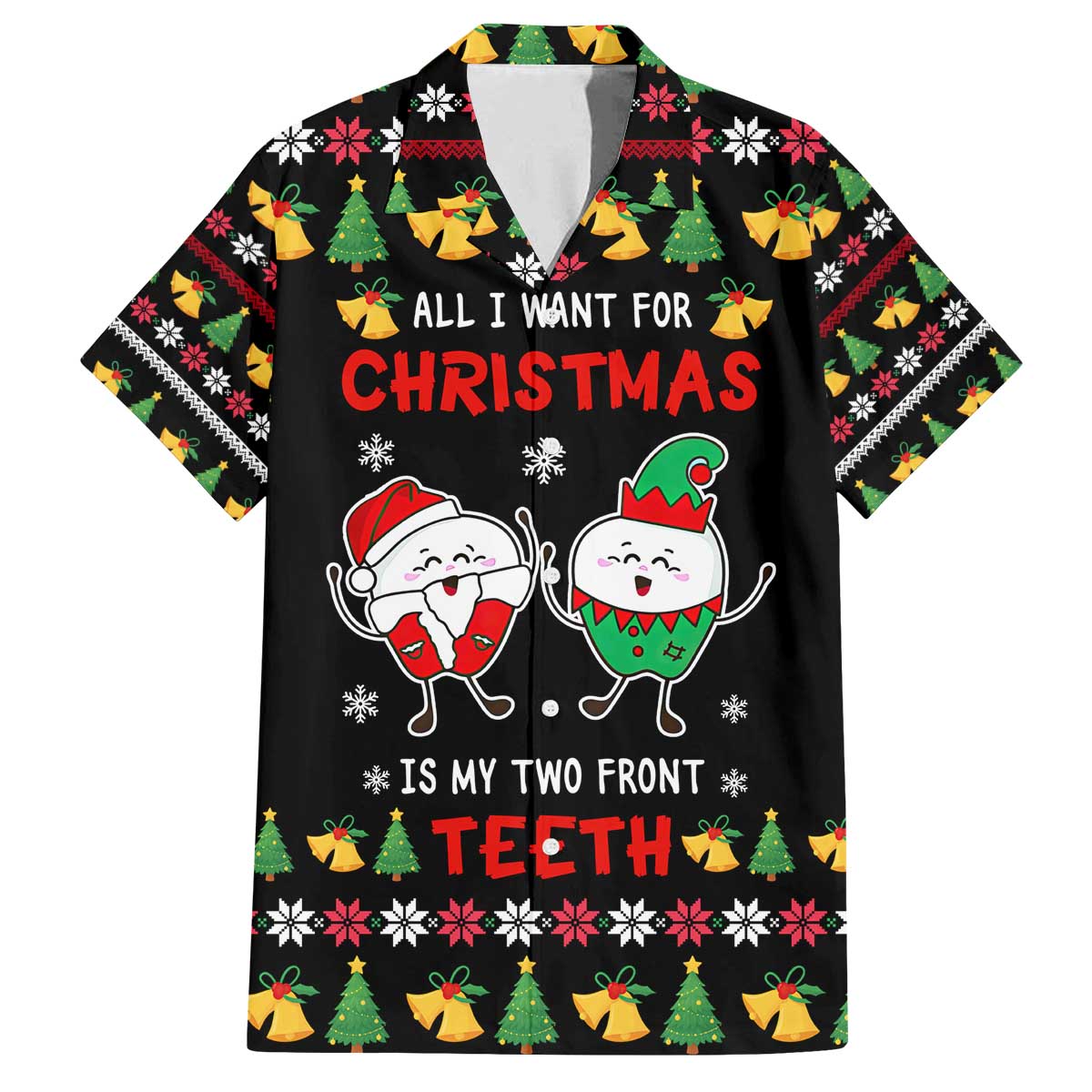 My Two Front Teeth Christmas Design Family Matching Off The Shoulder Long Sleeve Dress and Hawaiian Shirt Xmas Holiday Patterns - Wonder Print Shop