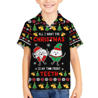 My Two Front Teeth Christmas Design Family Matching Off The Shoulder Long Sleeve Dress and Hawaiian Shirt Xmas Holiday Patterns - Wonder Print Shop