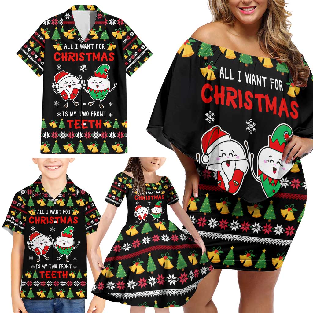 My Two Front Teeth Christmas Design Family Matching Off Shoulder Short Dress and Hawaiian Shirt Xmas Holiday Patterns - Wonder Print Shop