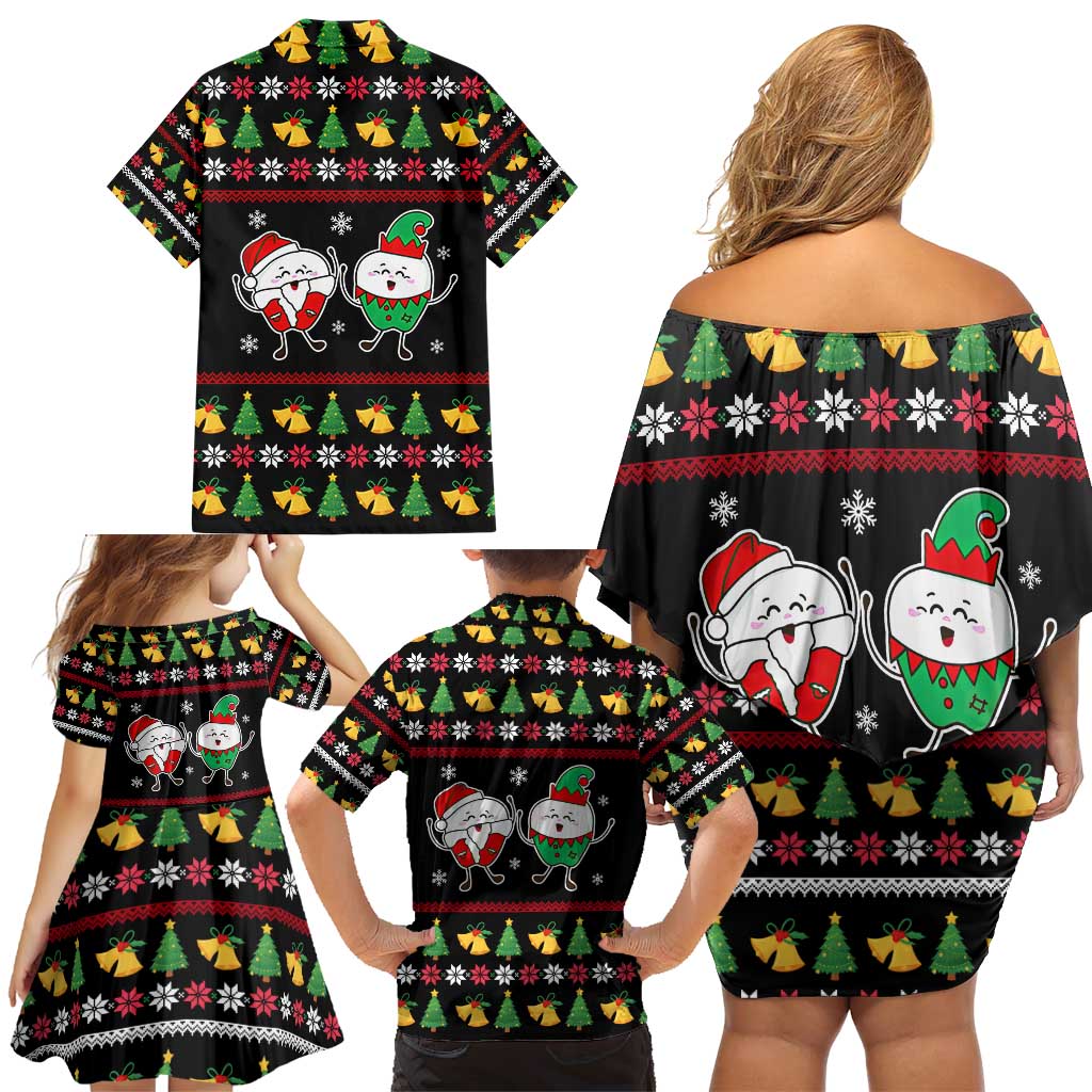My Two Front Teeth Christmas Design Family Matching Off Shoulder Short Dress and Hawaiian Shirt Xmas Holiday Patterns - Wonder Print Shop