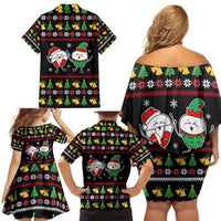 My Two Front Teeth Christmas Design Family Matching Off Shoulder Short Dress and Hawaiian Shirt Xmas Holiday Patterns - Wonder Print Shop