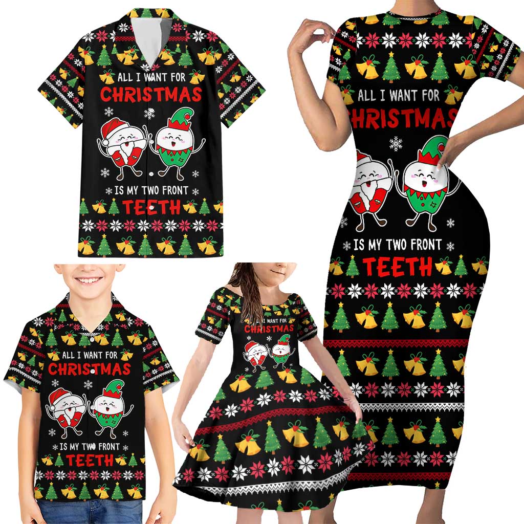 My Two Front Teeth Christmas Design Family Matching Short Sleeve Bodycon Dress and Hawaiian Shirt Xmas Holiday Patterns - Wonder Print Shop