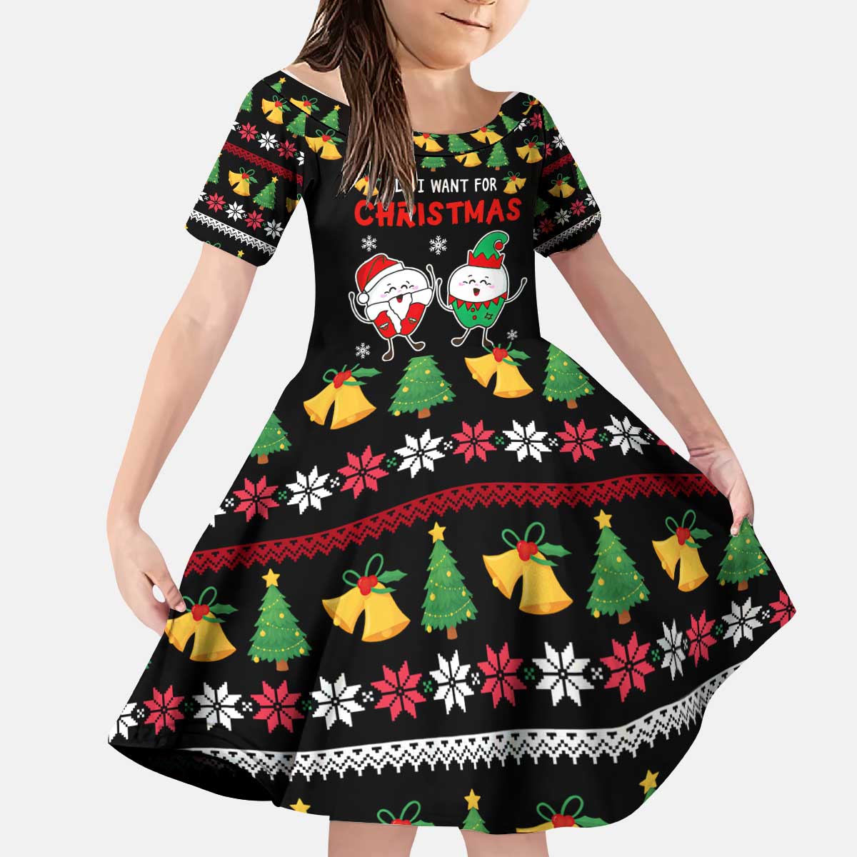 My Two Front Teeth Christmas Design Kid Short Sleeve Dress Xmas Holiday Patterns - Wonder Print Shop