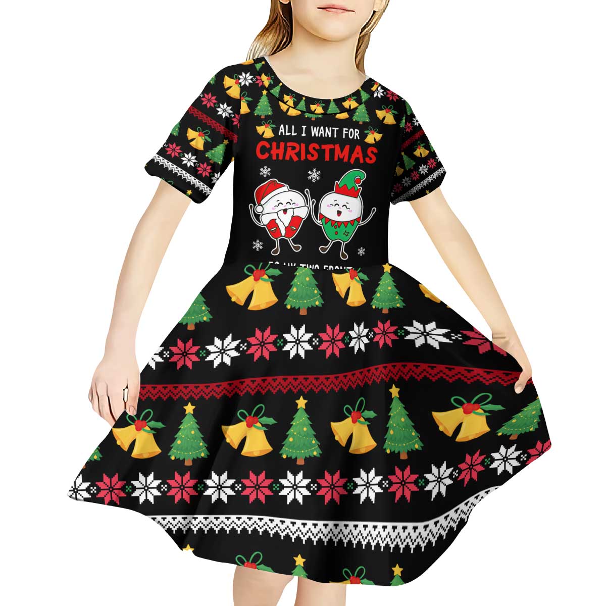 My Two Front Teeth Christmas Design Kid Short Sleeve Dress Xmas Holiday Patterns - Wonder Print Shop