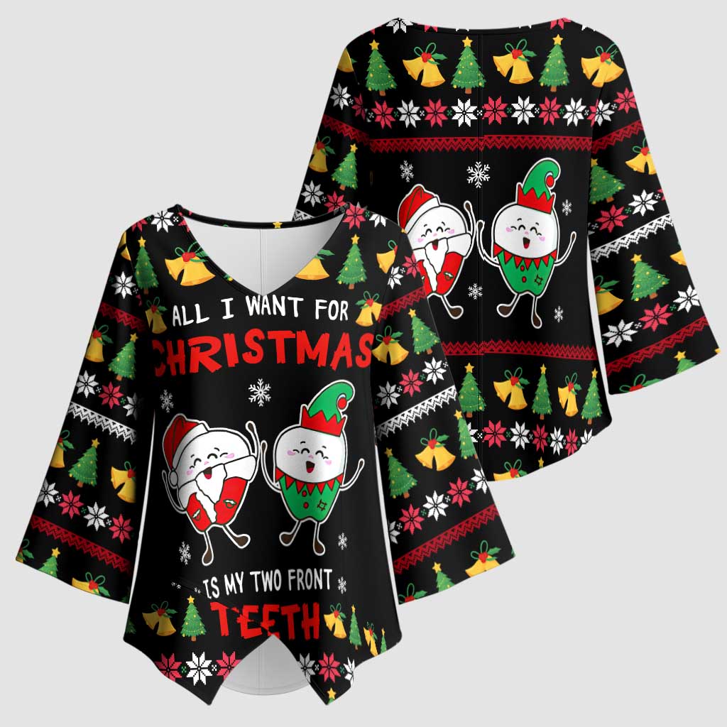 My Two Front Teeth Christmas Design Kimono Sleeve Blouse Xmas Holiday Patterns - Wonder Print Shop