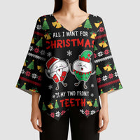 My Two Front Teeth Christmas Design Kimono Sleeve Blouse Xmas Holiday Patterns - Wonder Print Shop