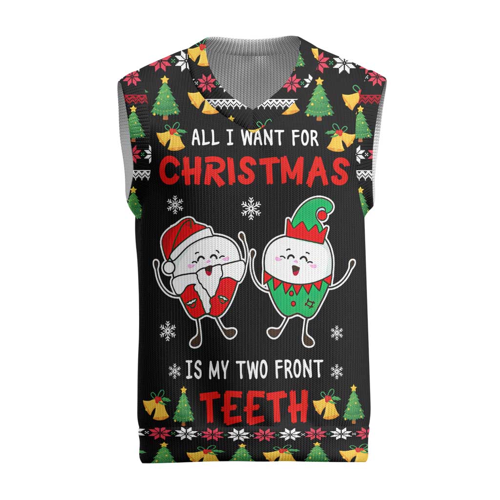 My Two Front Teeth Christmas Design Christmas Knitted V-Neck Vest Xmas Holiday Patterns - Wonder Print Shop