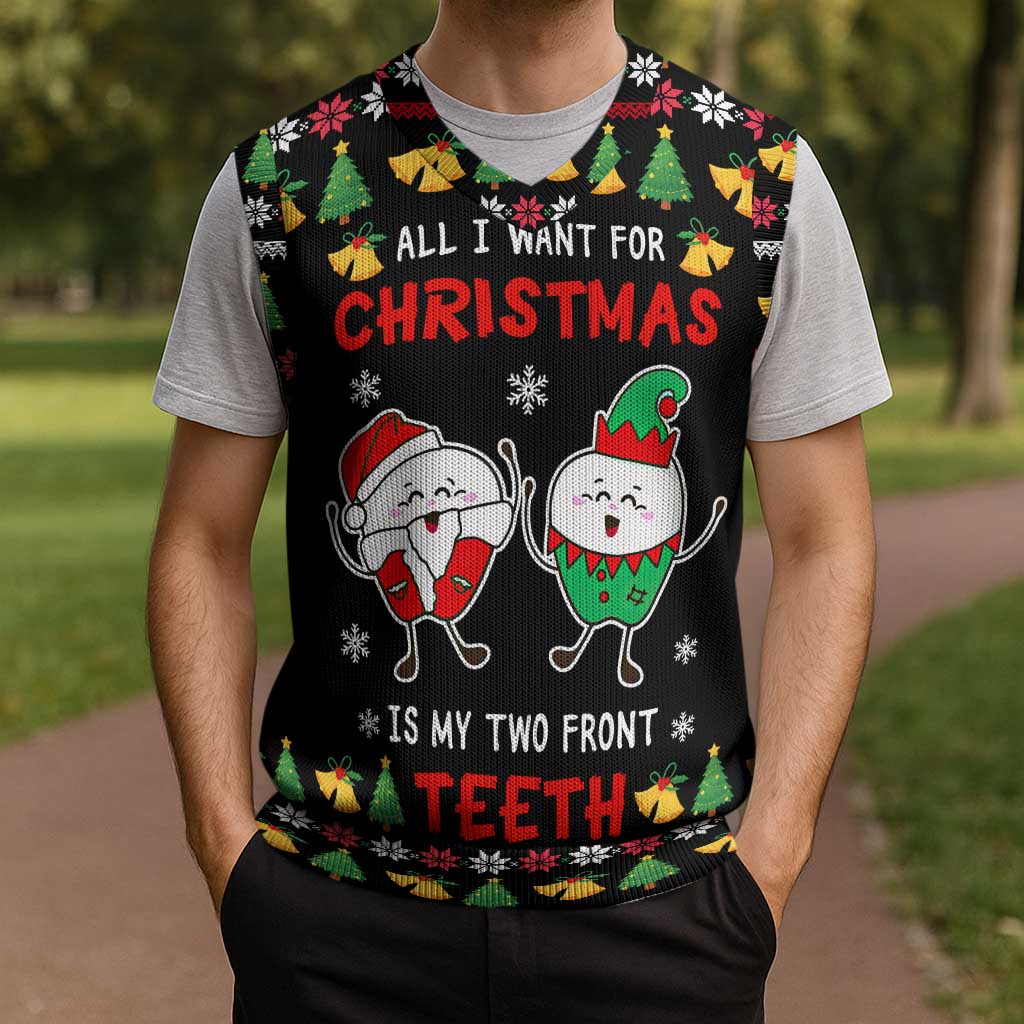 My Two Front Teeth Christmas Design Christmas Knitted V-Neck Vest Xmas Holiday Patterns - Wonder Print Shop