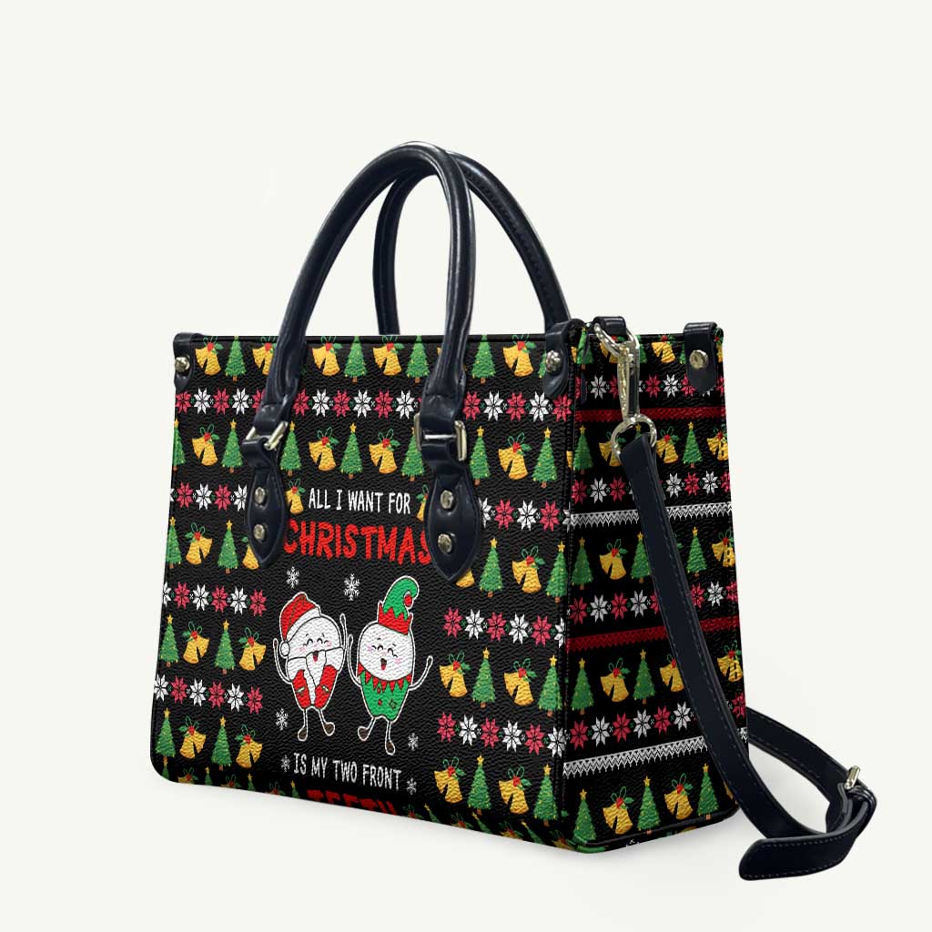 My Two Front Teeth Christmas Design Leather Bag Xmas Holiday Patterns - Wonder Print Shop