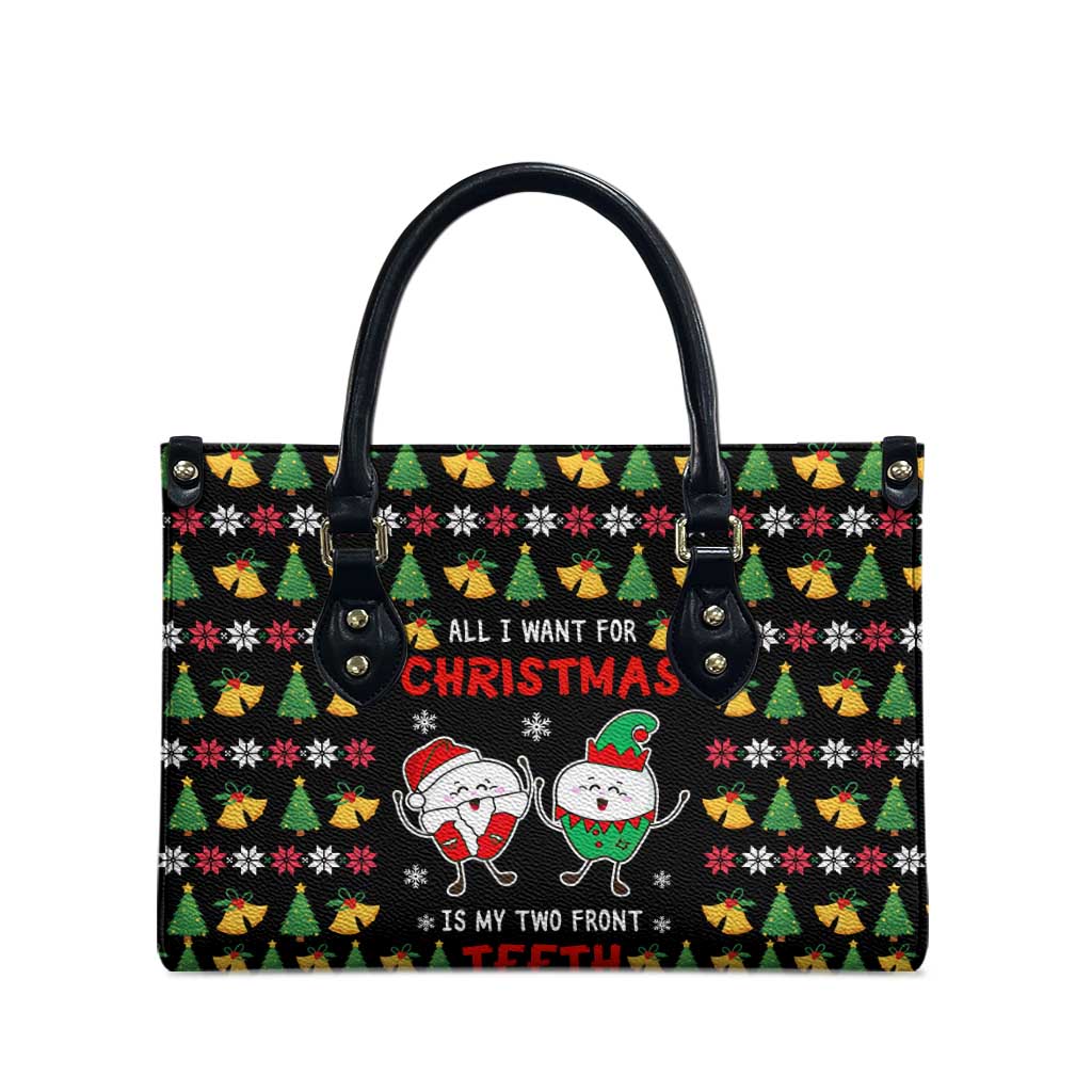 My Two Front Teeth Christmas Design Leather Bag Xmas Holiday Patterns - Wonder Print Shop