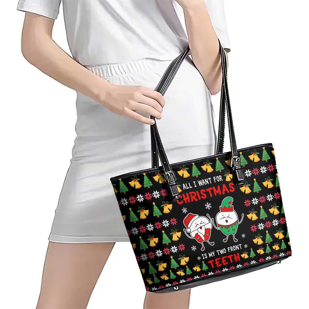 My Two Front Teeth Christmas Design Leather Tote Bag Xmas Holiday Patterns - Wonder Print Shop