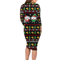 My Two Front Teeth Christmas Design Long Sleeve Bodycon Dress Xmas Holiday Patterns - Wonder Print Shop