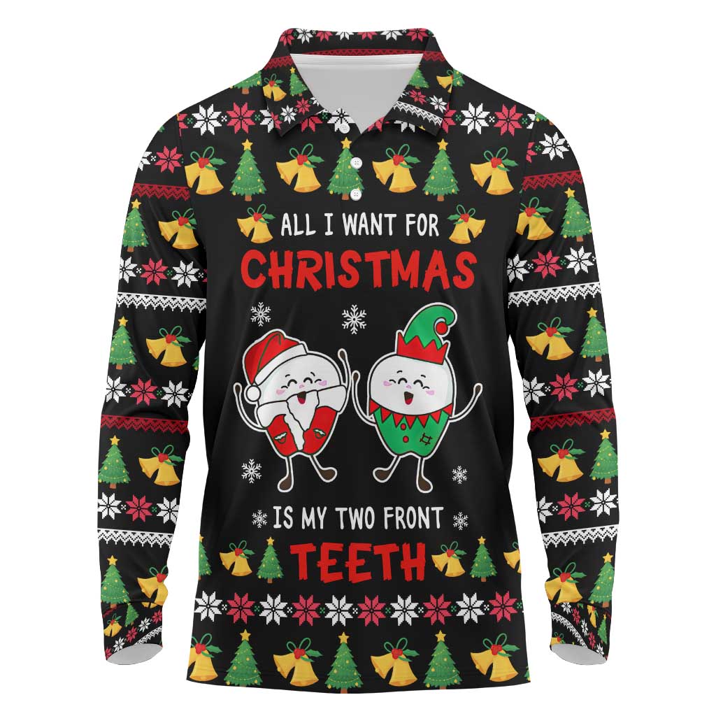 My Two Front Teeth Christmas Design Long Sleeve Polo Shirt Xmas Holiday Patterns - Wonder Print Shop