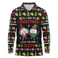 My Two Front Teeth Christmas Design Long Sleeve Polo Shirt Xmas Holiday Patterns - Wonder Print Shop