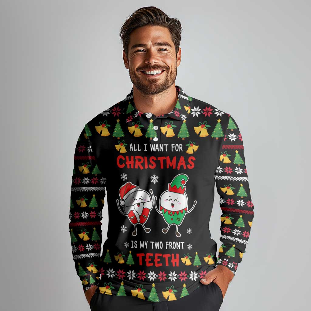 My Two Front Teeth Christmas Design Long Sleeve Polo Shirt Xmas Holiday Patterns - Wonder Print Shop