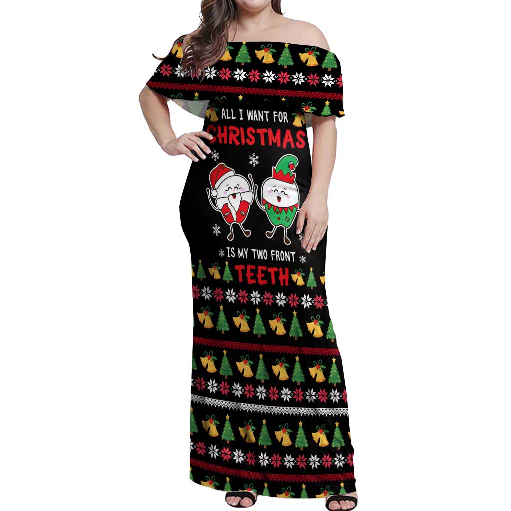 My Two Front Teeth Christmas Design Off Shoulder Maxi Dress Xmas Holiday Patterns - Wonder Print Shop