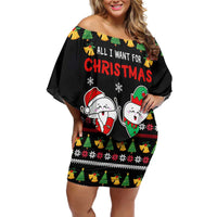 My Two Front Teeth Christmas Design Off Shoulder Short Dress Xmas Holiday Patterns - Wonder Print Shop