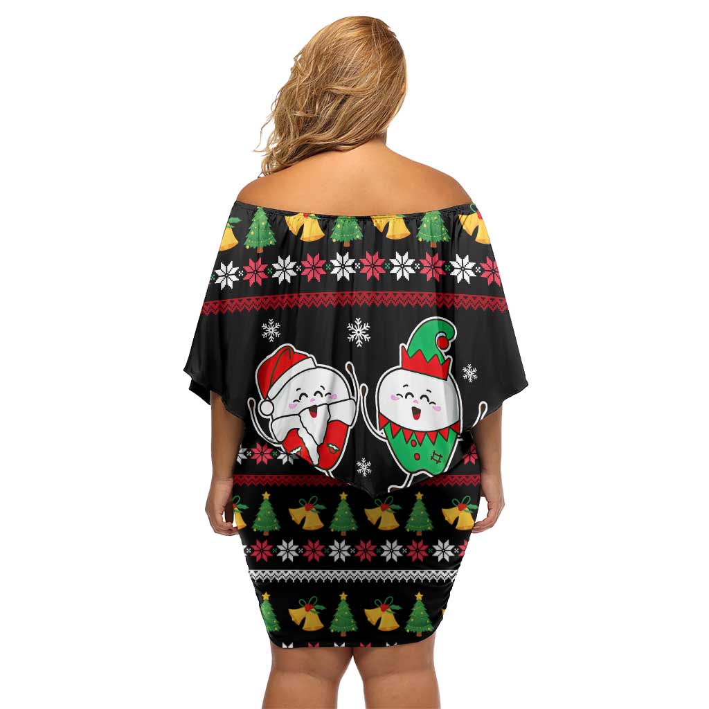 My Two Front Teeth Christmas Design Off Shoulder Short Dress Xmas Holiday Patterns - Wonder Print Shop
