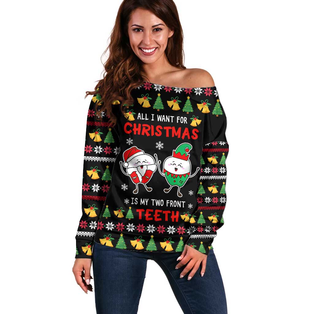 My Two Front Teeth Christmas Design Off Shoulder Sweater Xmas Holiday Patterns - Wonder Print Shop