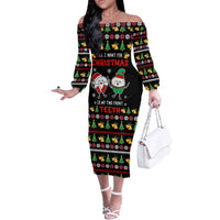 My Two Front Teeth Christmas Design Off The Shoulder Long Sleeve Dress Xmas Holiday Patterns - Wonder Print Shop