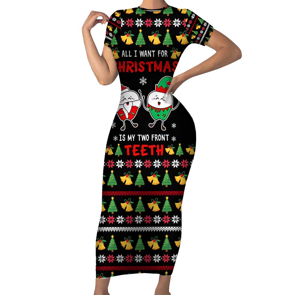 My Two Front Teeth Christmas Design Short Sleeve Bodycon Dress Xmas Holiday Patterns - Wonder Print Shop
