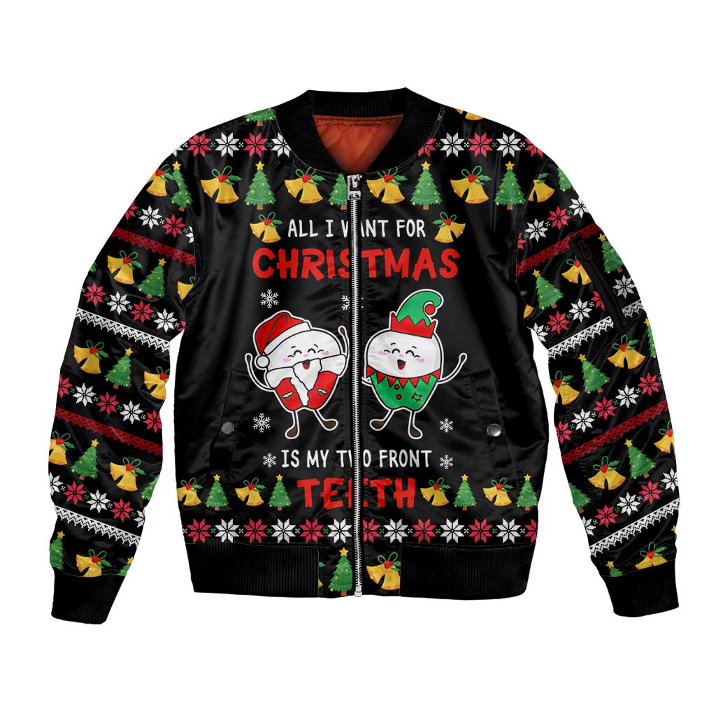 My Two Front Teeth Christmas Design Sleeve Zip Bomber Jacket Xmas Holiday Patterns - Wonder Print Shop