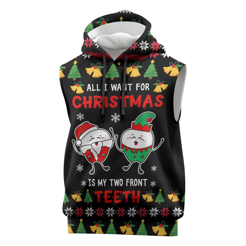My Two Front Teeth Christmas Design Sleeveless Hoodie Xmas Holiday Patterns - Wonder Print Shop