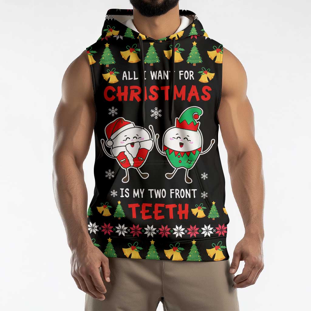 My Two Front Teeth Christmas Design Sleeveless Hoodie Xmas Holiday Patterns - Wonder Print Shop
