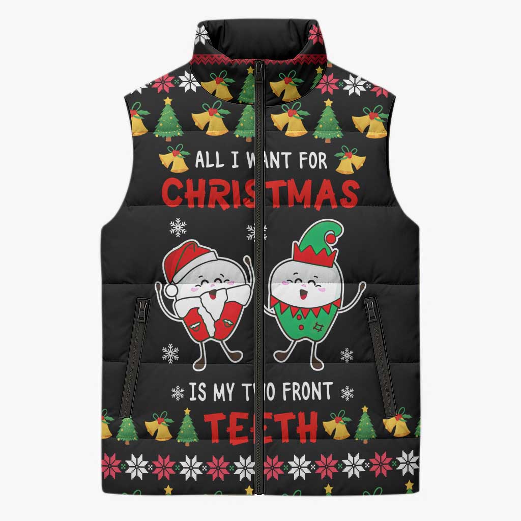 My Two Front Teeth Christmas Design Sleeveless Puffer Jacket Xmas Holiday Patterns - Wonder Print Shop