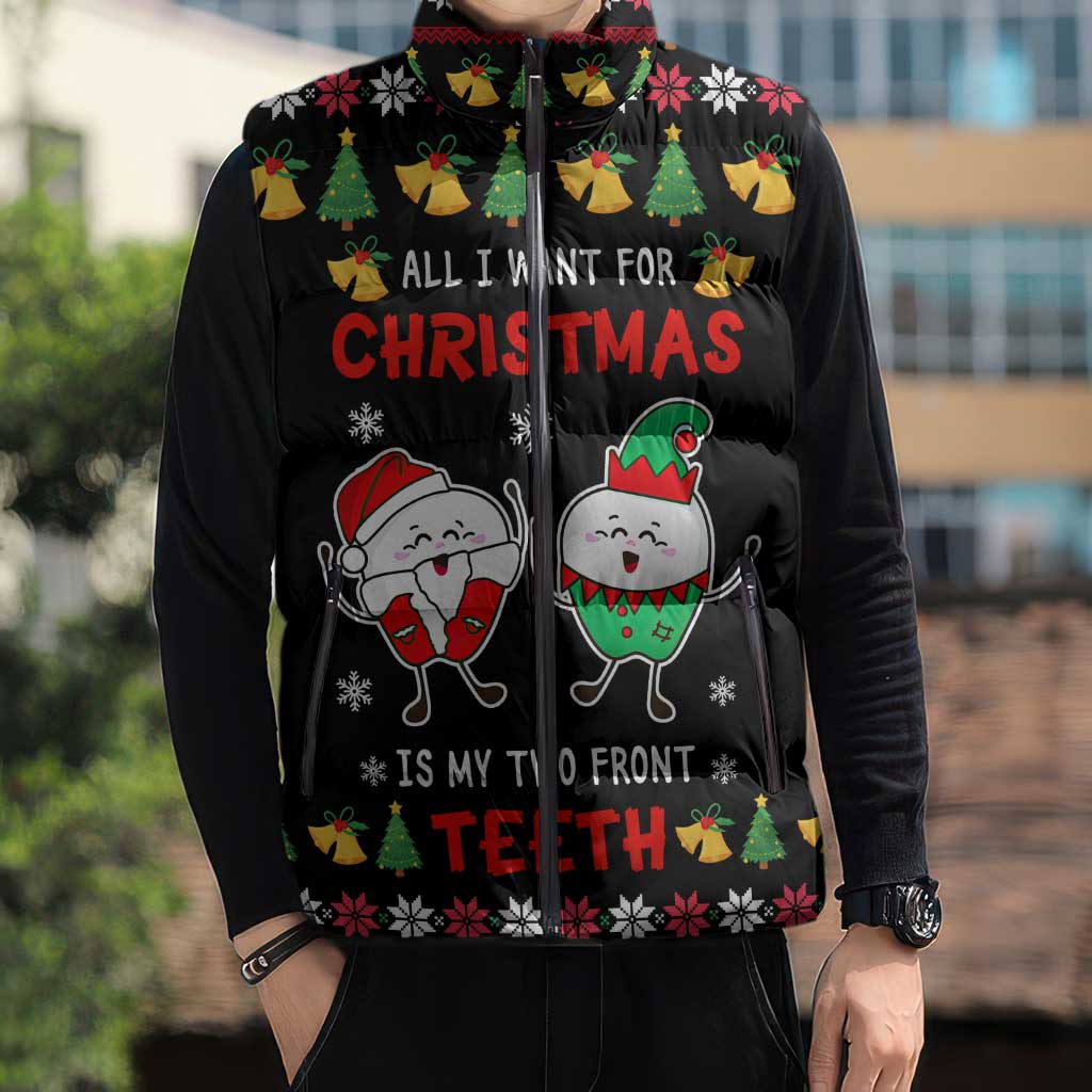 My Two Front Teeth Christmas Design Sleeveless Puffer Jacket Xmas Holiday Patterns - Wonder Print Shop