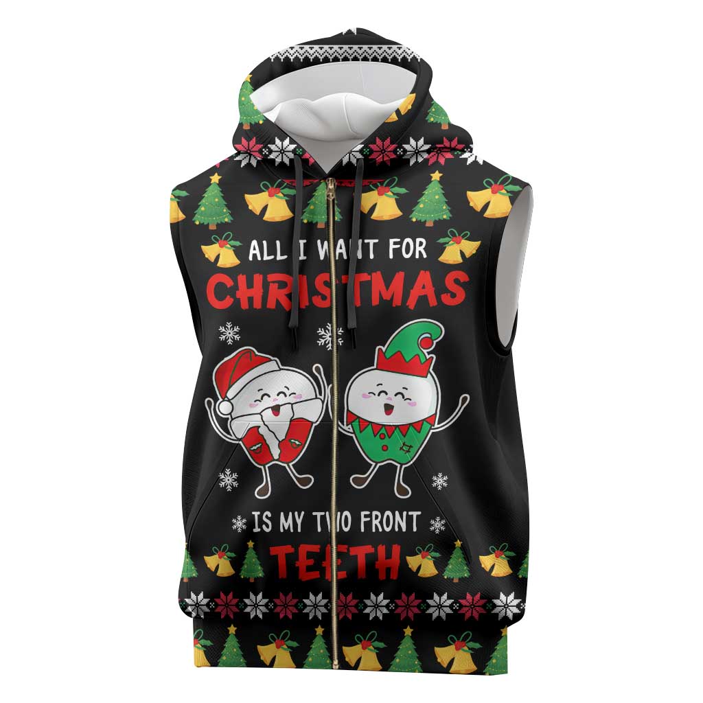My Two Front Teeth Christmas Design Sleeveless Zip Hoodie Xmas Holiday Patterns - Wonder Print Shop