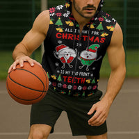 My Two Front Teeth Christmas Design Sleeveless Zip Hoodie Xmas Holiday Patterns - Wonder Print Shop