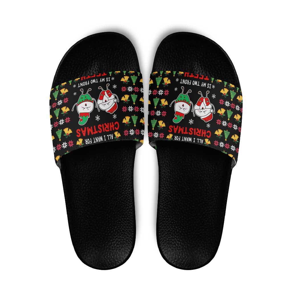 My Two Front Teeth Christmas Design Slide Sandals Xmas Holiday Patterns - Wonder Print Shop
