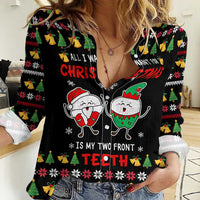My Two Front Teeth Christmas Design Women Casual Shirt Xmas Holiday Patterns - Wonder Print Shop