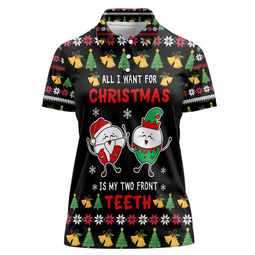 My Two Front Teeth Christmas Design Women Polo Shirt Xmas Holiday Patterns - Wonder Print Shop