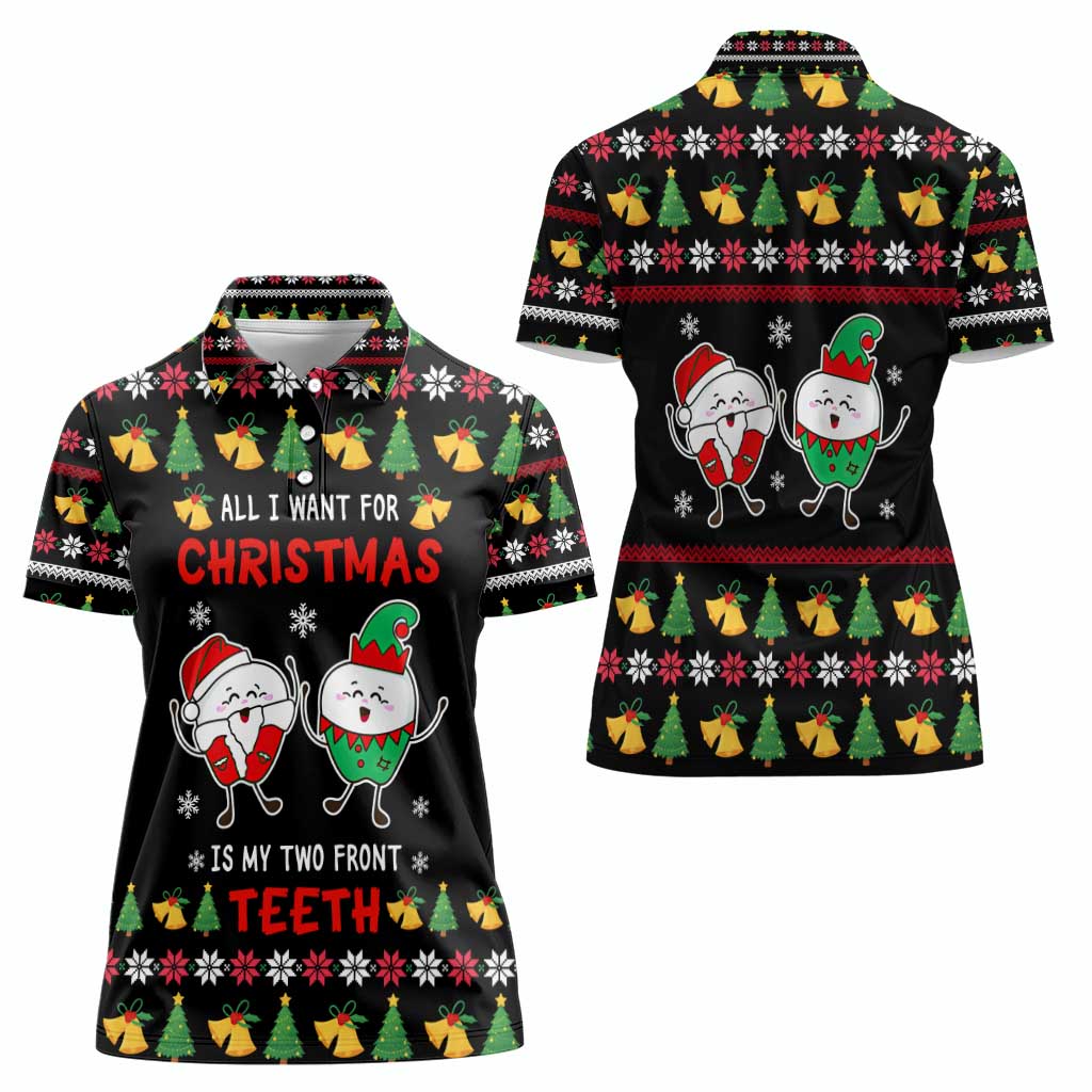 My Two Front Teeth Christmas Design Women Polo Shirt Xmas Holiday Patterns - Wonder Print Shop