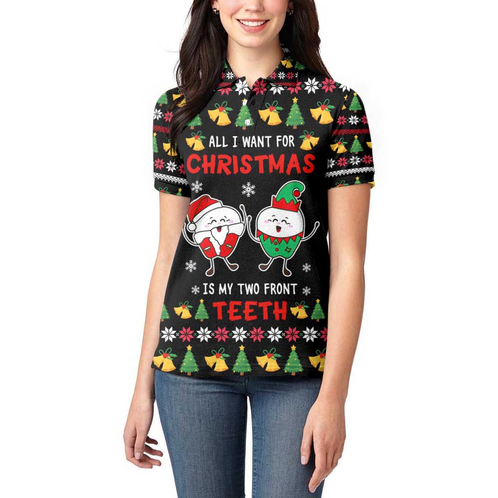 My Two Front Teeth Christmas Design Women Polo Shirt Xmas Holiday Patterns - Wonder Print Shop