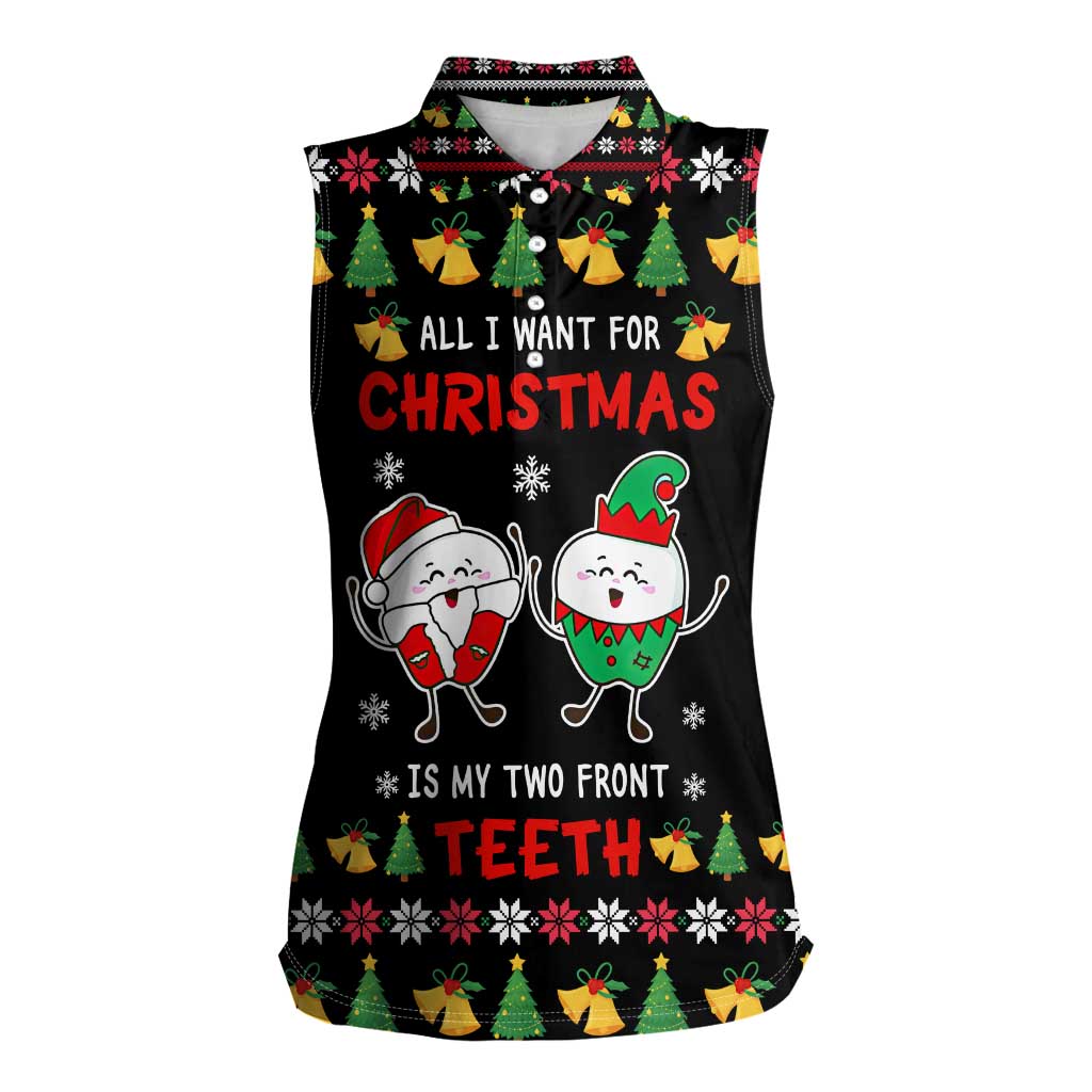 My Two Front Teeth Christmas Design Women Sleeveless Polo Shirt Xmas Holiday Patterns - Wonder Print Shop