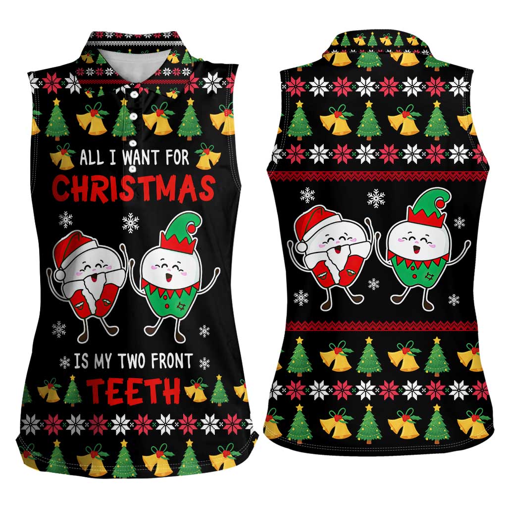 My Two Front Teeth Christmas Design Women Sleeveless Polo Shirt Xmas Holiday Patterns - Wonder Print Shop
