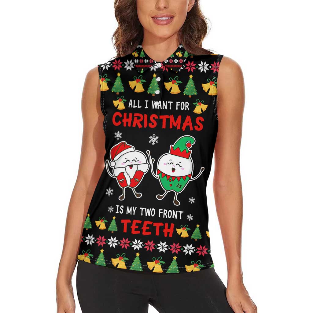 My Two Front Teeth Christmas Design Women Sleeveless Polo Shirt Xmas Holiday Patterns - Wonder Print Shop