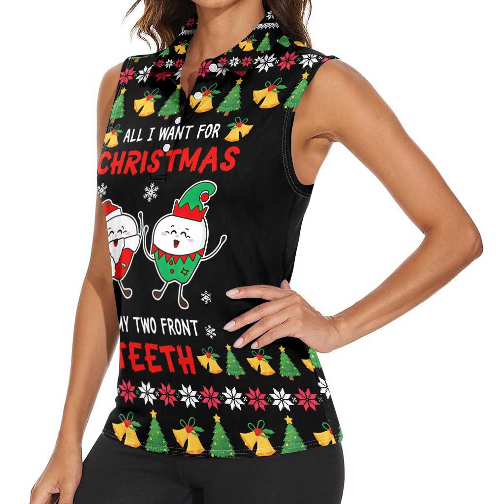 My Two Front Teeth Christmas Design Women Sleeveless Polo Shirt Xmas Holiday Patterns - Wonder Print Shop